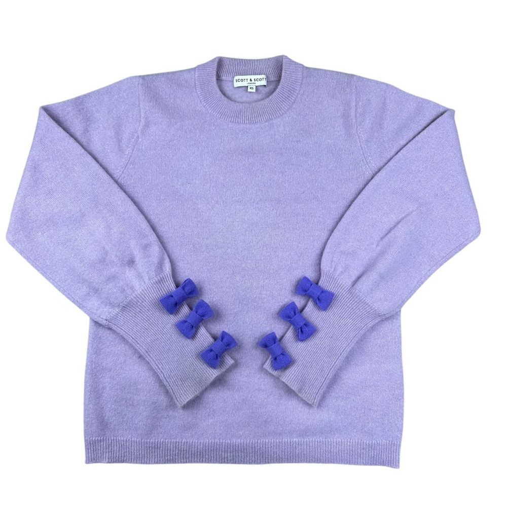 Scott & Scott London 100% Cashmere Sweater XS Purple with Bows QuietLuxurys